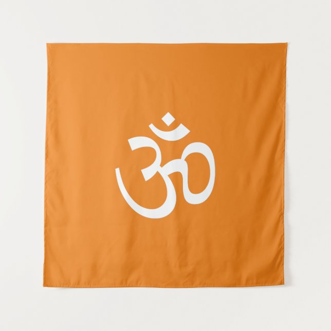 Om Om Kontur Icon, Hinduismus Symbol, orange weiß Wandteppich (Vorderseite)