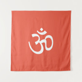 Om Om Kontur Icon, Hinduismus Symbol, orange weiß Wandteppich