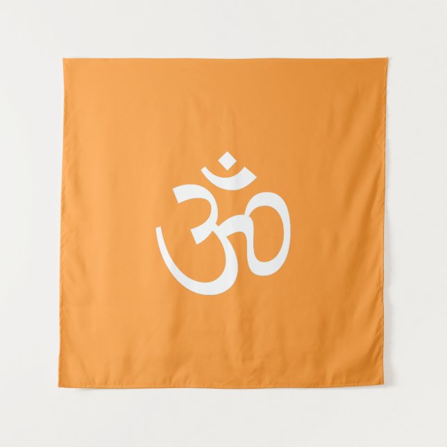 Om Om Kontur Icon, Hinduismus Symbol, Safran Wandteppich (Vorderseite)
