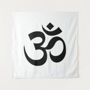 Om Om Kontur Icon, Hinduismus Symbol, Schwarz-weiß Wandteppich