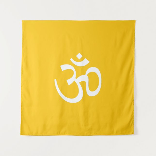 Om Om Kontur Icon Mikado Yellow Hinduismus Symbol Wandteppich (Vorderseite)