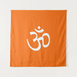 Om Om Kontur Icon orange weiß Hinduismus Symbol Wandteppich