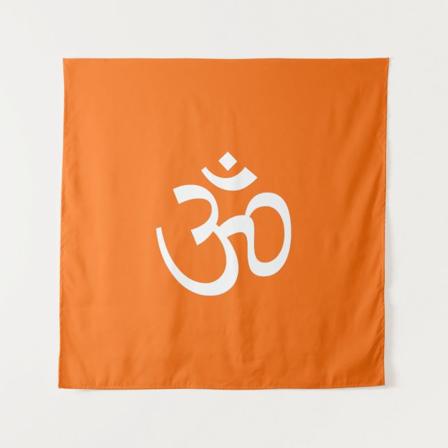 Om Om Kontur Icon orange weiß Hinduismus Symbol Wandteppich (Vorderseite)