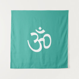 Om Om Kontur Symbol aquamarin Weiß Hinduismus Symb Wandteppich