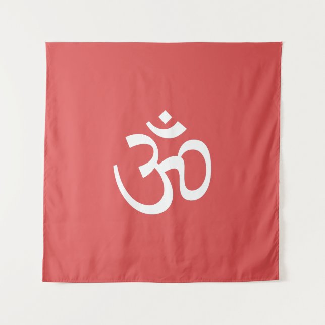 Om Om Kontur Symbol Carmine Pink Hinduismus Symbol Wandteppich (Vorderseite)