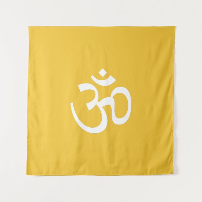 Om Om Kontur Symbol Hinduismus Symbol Safran gelb Wandteppich (Vorderseite)