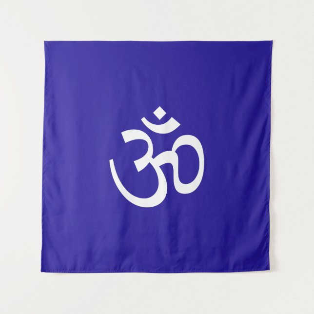 Om Om Kontur Symbol Kobalt Blau Hinduismus Symbol Wandteppich (Vorderseite)