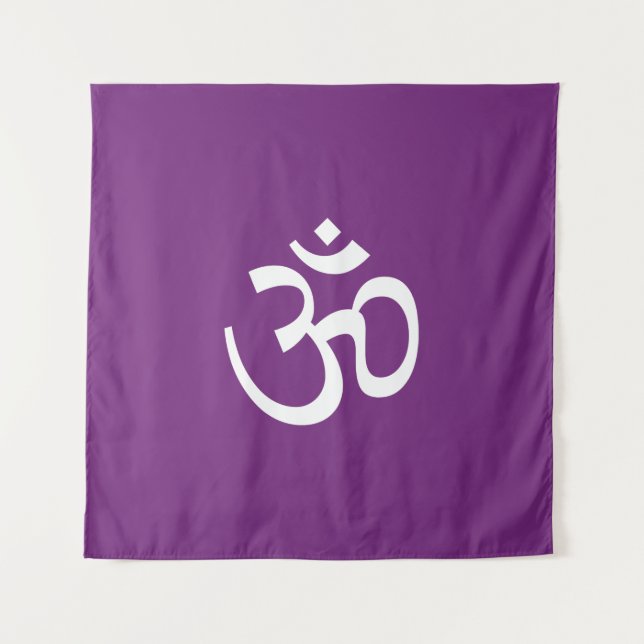 Om Om Kontur Symbol lila Weiß Hinduismus Symbol Wandteppich (Vorderseite)