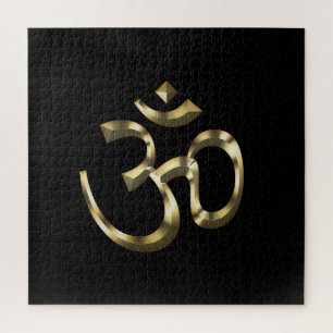 Om Om, Ohm Icon, Hinduismus Symbol, goldschwarz Puzzle