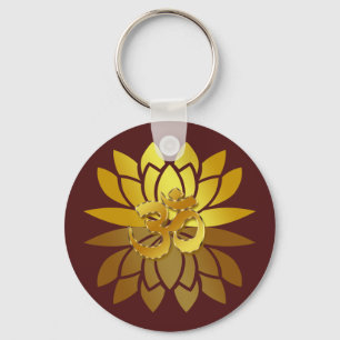 OM Omkara und goldfarbene Lotus-Blume Schlüsselanhänger