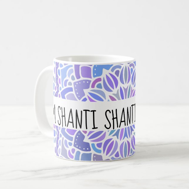 Om Shanti Boho Lila Mandala Kaffeetasse (Vorderseite Links)