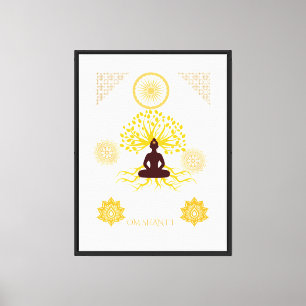 Om Shanti Buddha Baum des Lebens Gold Spirituelle Leinwanddruck