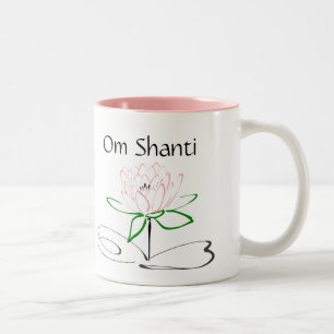 Om Shanti Pink Green Mug Zweifarbige Tasse