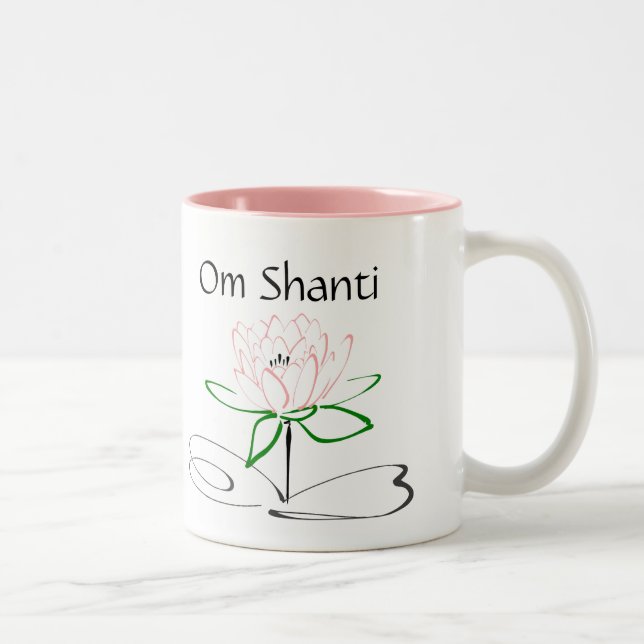 Om Shanti Pink Green Mug Zweifarbige Tasse (Rechts)