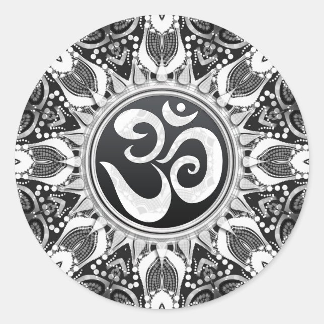 Om Star Black+White Mandala Sticker (Vorderseite)