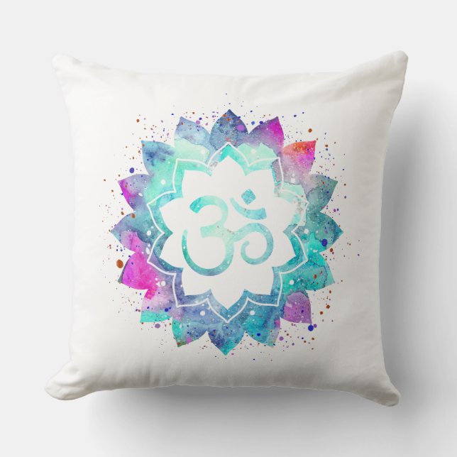*~* OM-Symbol-Aquarell-Lotus-Mandala Kissen (Vorderseite)