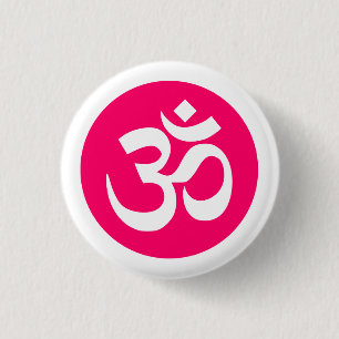 Om-Symbol auf dem Abzeichen Weiß und Rosa Button