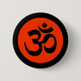 Om-Symbol auf Schwarz-Orange-Abzeichen Button