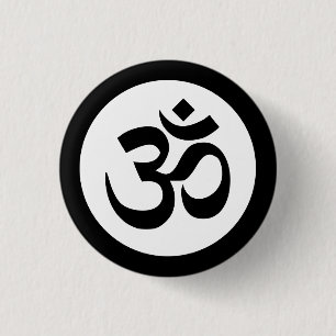 Om-Symbol auf Schwarz-Weiß-Abzeichen Button