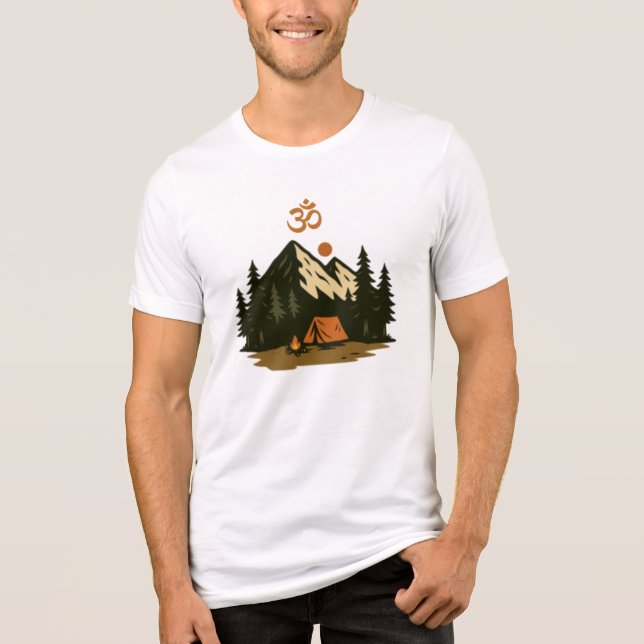 "Om"-Symbol-Berg-Camping-Szene Tri-Blend Shirt (Vorderseite)