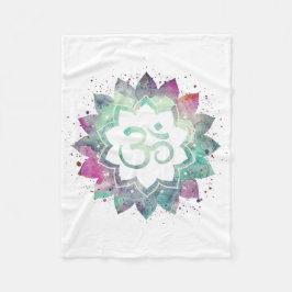 *~* OM Symbol Blumen Lotus Mandala Aquamarin White Fleecedecke