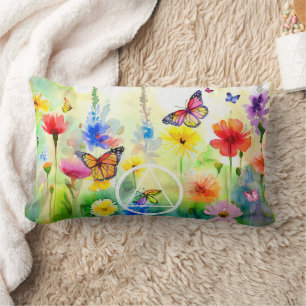OM Symbol Butterfliegen und Blume Erholung Lendenkissen