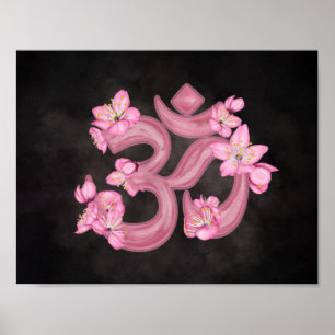 OM Symbol Cherry Blossom Wasserfarbe Poster