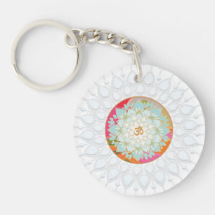 OM Symbol Colorful Lotus Blume Mandala Chakra Schlüsselanhänger