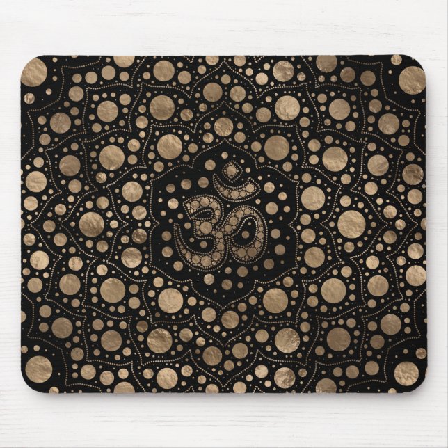 OM Symbol - Dot Art - Schwarz und Gold Mousepad (Vorne)