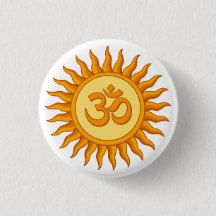 Om Symbol in Radiant Sun Spirituelle Hindudesign Button