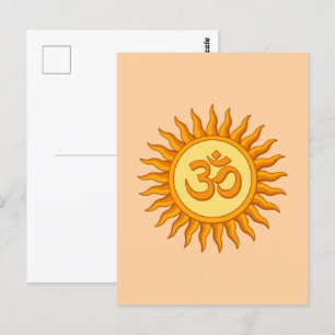Om Symbol in Radiant Sun Spirituelle Hindudesign Postkarte