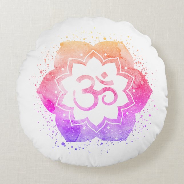 *~* OM-Symbol-Lotos-BlumeMandala Ombre Rundes Kissen (Vorderseite)