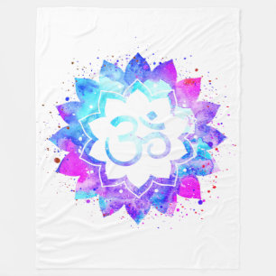 *~* OM Symbol Lotus Blume Mandala Weiße Neuzeit Fleecedecke