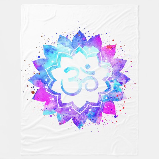 *~* OM Symbol Lotus Blume Mandala Weiße Neuzeit Fleecedecke (Vorderseite)