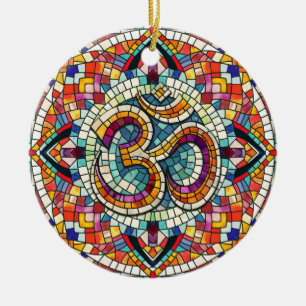 OM Symbol Lotus Mandala Mosaic Keramik Ornament