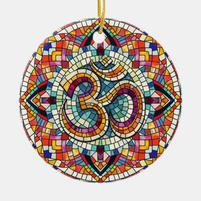 OM Symbol Lotus Mandala Mosaic Keramik Ornament (Vorne)