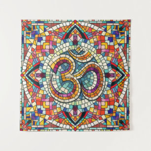 OM Symbol Lotus Mandala Mosaic Wandteppich