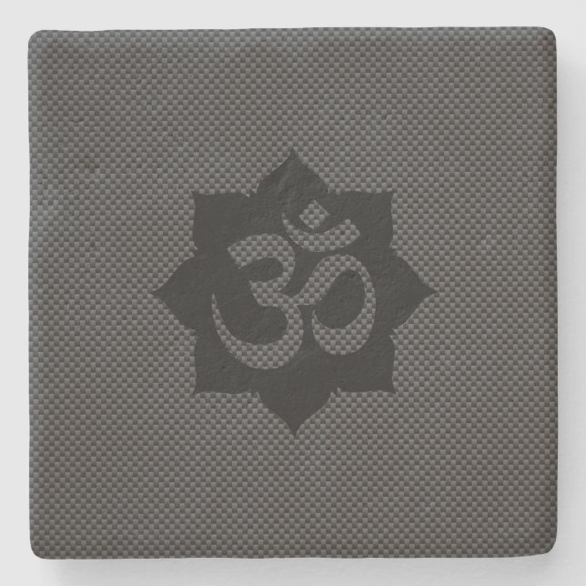 OM Symbol Lotus Spiritualität Yoga Carbon Style Steinuntersetzer (Vorderseite)
