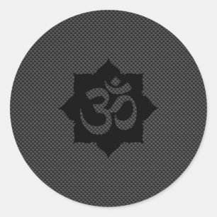 OM Symbol Lotus Spiritualität Yoga in Carbon Fibre Runder Aufkleber