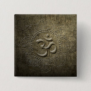 OM Symbol Mandala Bronze Metal Effekt 1 Button