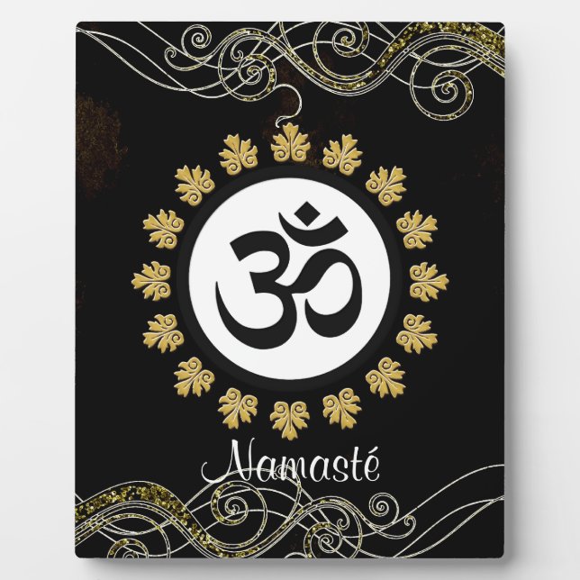 Om Symbol Mantra Meditation Schwarz und Gold Fotoplatte (Vorderseite)