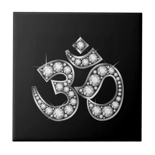 Om Symbol mit "Diamond" Stones Fliese (Vorderseite)