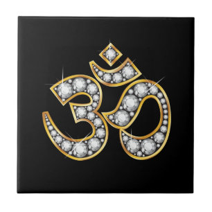 Om Symbol mit "Diamond" Stones Fliese
