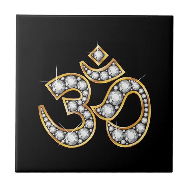 Om Symbol mit "Diamond" Stones Fliese (Vorderseite)