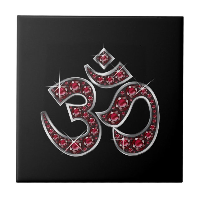 Om Symbol mit "Ruby Stones" Fliese (Vorderseite)