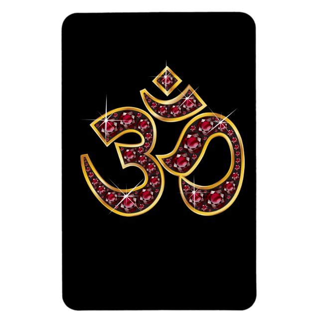 Om Symbol mit "Ruby Stones" Magnet (Vertikal)