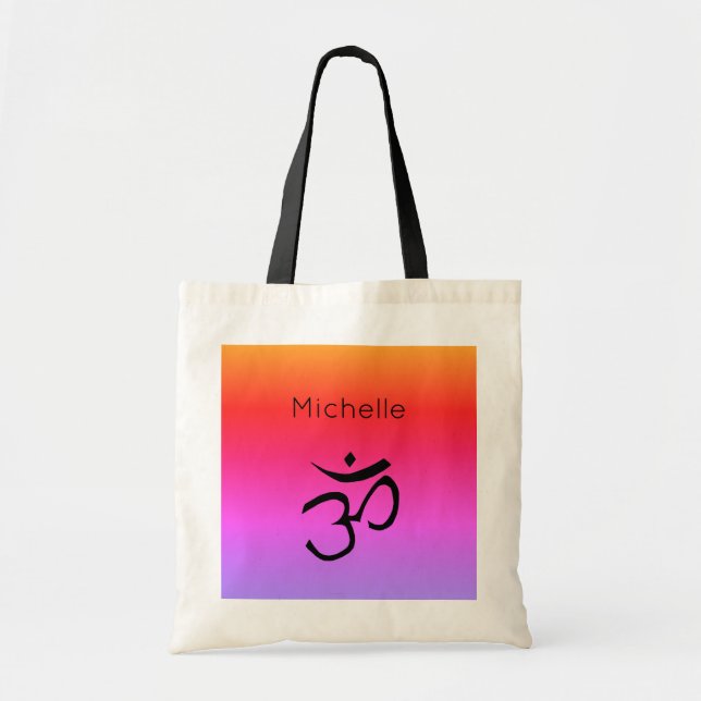 Om Symbol Monogram Rainbow Colors Tragetasche (Vorne)