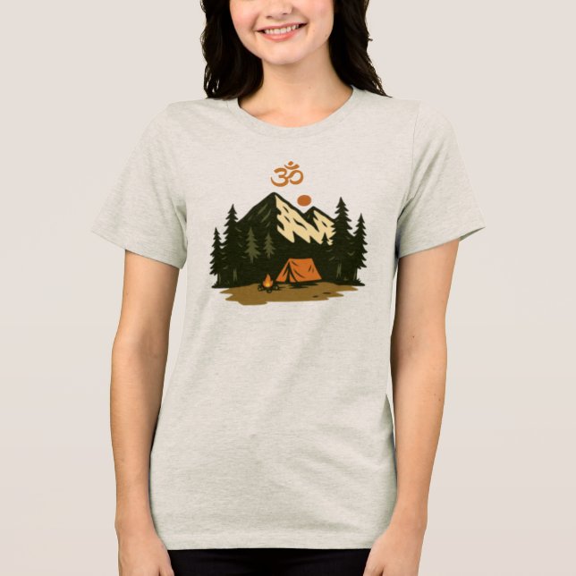 "Om" Symbol Mountain Camping Scene Tri-Blend Shirt (Vorderseite)