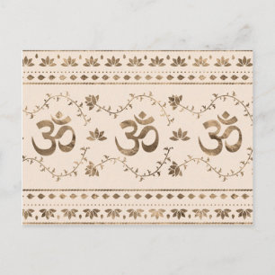 OM-Symbol-Ornament - pastellfarbenes Gold Postkarte