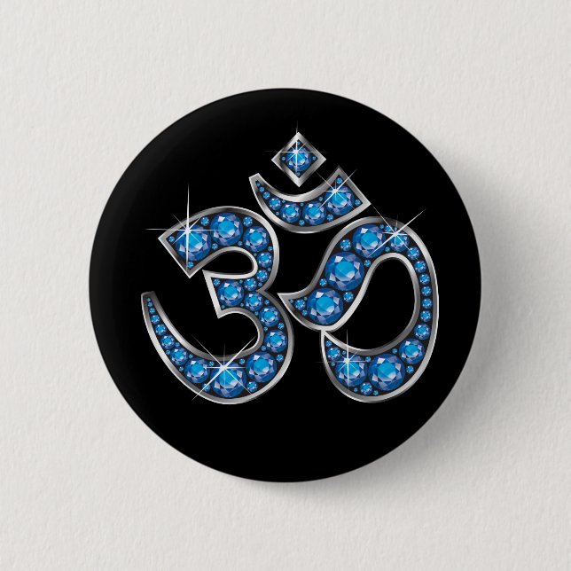 Om Symbol with "Aquamarine" Stones Button (Vorderseite)